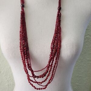 Vtg Multistrand Glass Bead Necklace Dark Red Gothic Vampire Retro Fashion 34"
